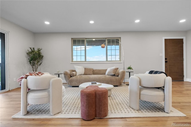 living area featuring recessed lighting and wood finished floors