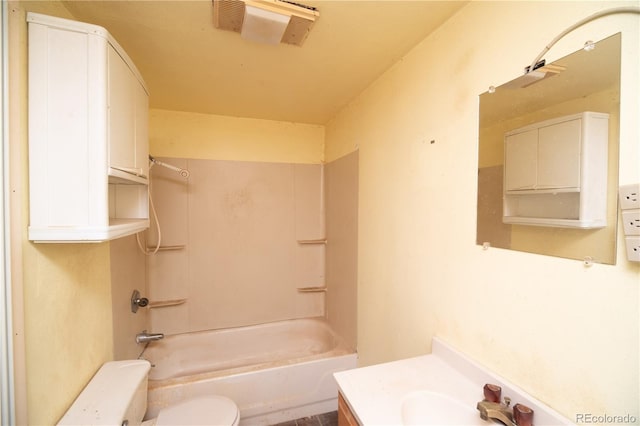 full bathroom with vanity, shower / bath combination, and toilet