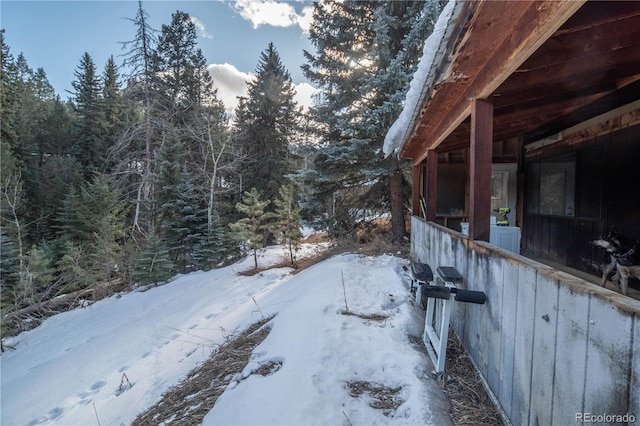 view of snow covered exterior