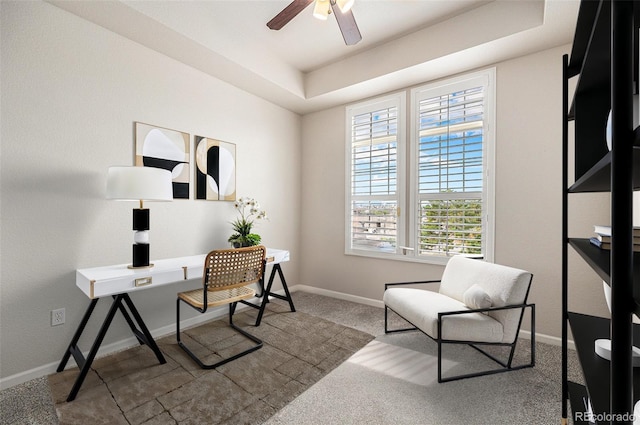 7865 Vallagio Ln Unit 308, Englewood, CO 80112 - carpeted office space featuring a ceiling fan and a tray ceiling