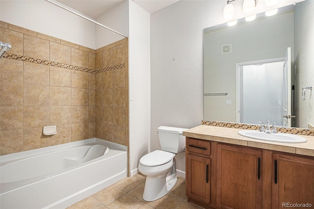 7865 Vallagio Ln Unit 308, Englewood, CO 80112 - full bath featuring shower / bathtub combination, vanity, tile patterned flooring, and a textured wall