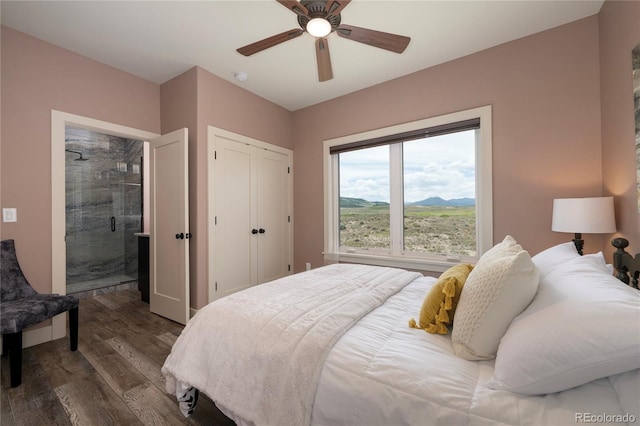 251 Grand Elk Way, Granby, CO 80446 - bedroom featuring dark wood finished floors, a closet, and ceiling fan