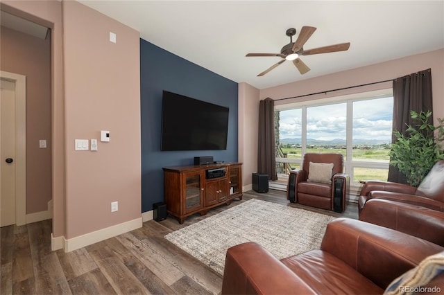 251 Grand Elk Way, Granby, CO 80446 - living area featuring wood finished floors and ceiling fan