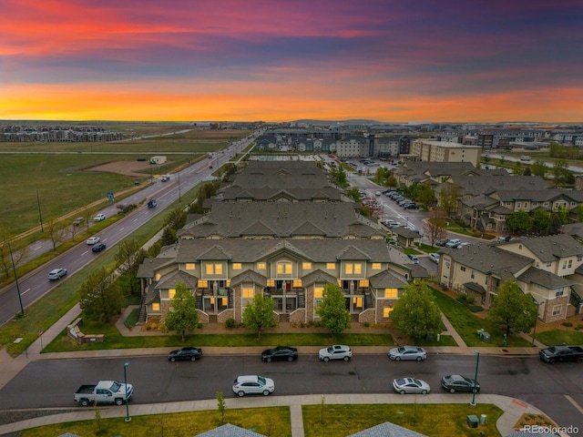 view of aerial view at dusk