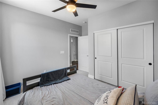 bedroom with a closet and ceiling fan