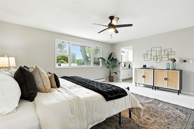 1092 E 16th Ave, Broomfield, CO 80020 - bedroom with a baseboard radiator, carpet floors, ensuite bath, and ceiling fan