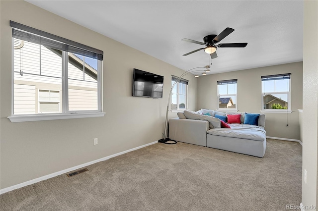 25486 E 4th Pl, Aurora, CO 80018 - living room featuring carpet flooring and ceiling fan