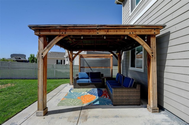 view of patio featuring outdoor lounge area and a gazebo