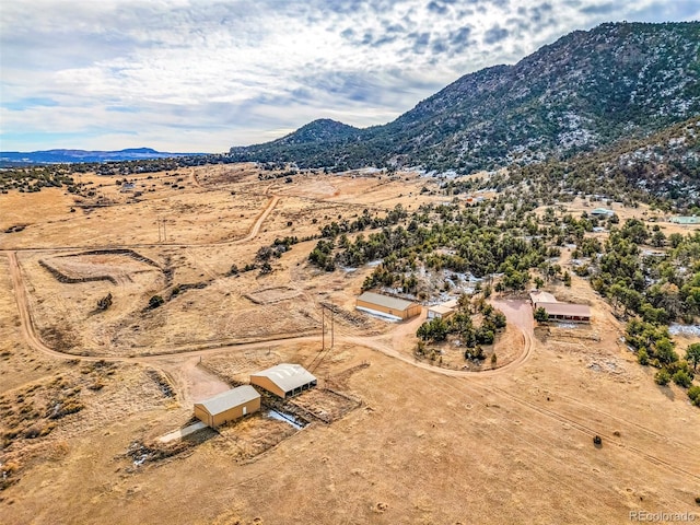 birds eye view of property with a mountain view