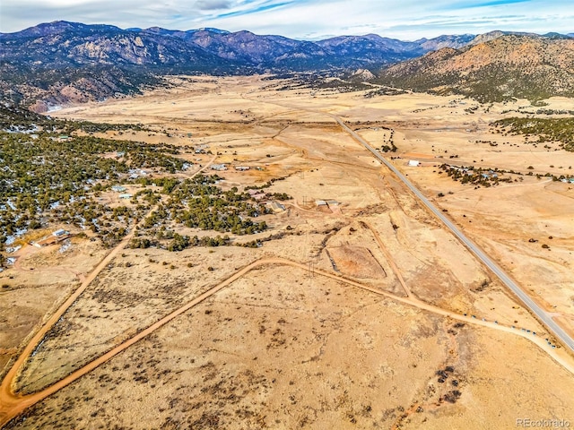 bird's eye view with a mountain view