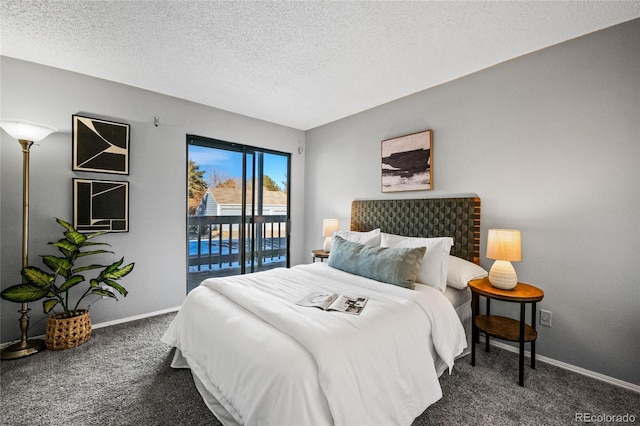 8600 E Alameda Ave Unit 13-108, Denver, CO 80247 - bedroom featuring carpet, access to exterior, and a textured ceiling