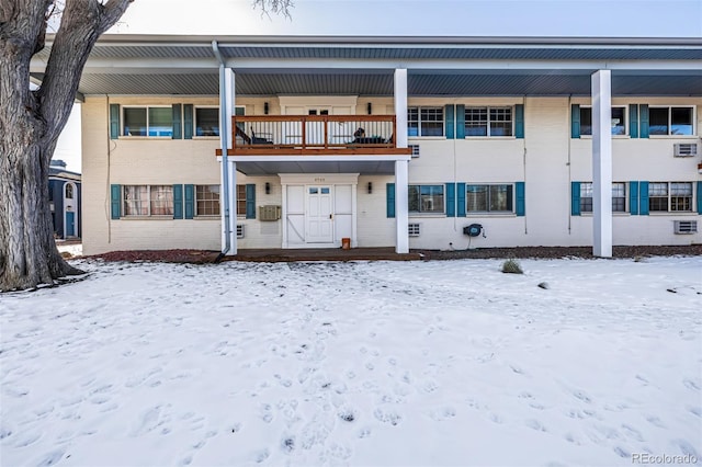 view of snow covered building