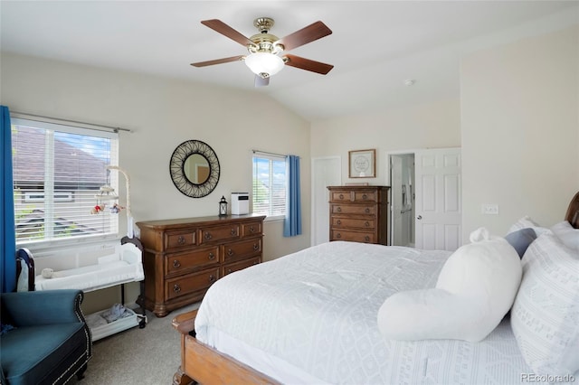 737 Novick Ct, Castle Rock, CO 80109 - carpeted bedroom with vaulted ceiling and ceiling fan