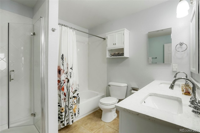 737 Novick Ct, Castle Rock, CO 80109 - full bathroom with double vanity, toilet, shower / tub combo, and tile patterned flooring