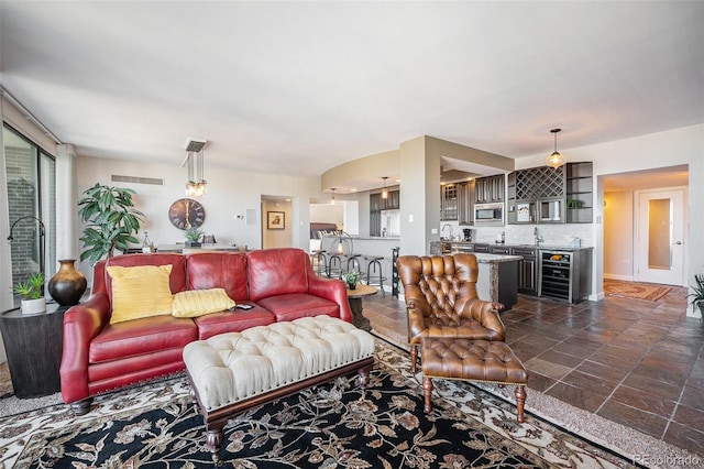 living room with bar area