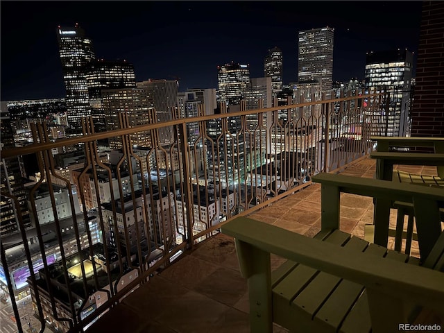 view of balcony at night