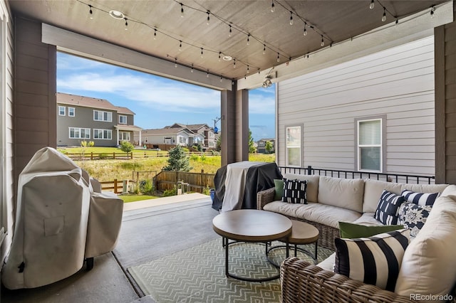 4778 Ravencrest Pl, Castle Rock, CO 80108 - view of patio featuring outdoor lounge area, grilling area, and a residential view