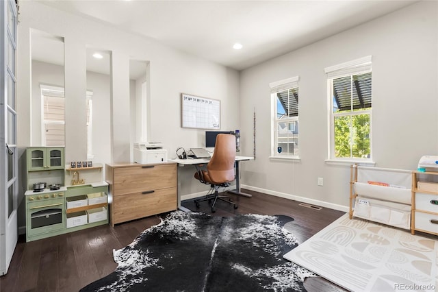 4778 Ravencrest Pl, Castle Rock, CO 80108 - office featuring dark wood finished floors and recessed lighting