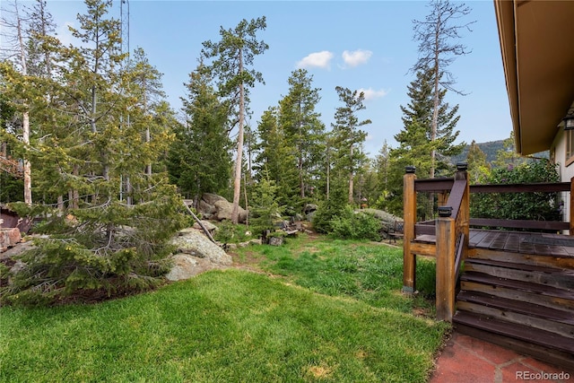 8701 Majestic View Dr, Conifer, CO 80433 - view of green lawn featuring a wooden deck