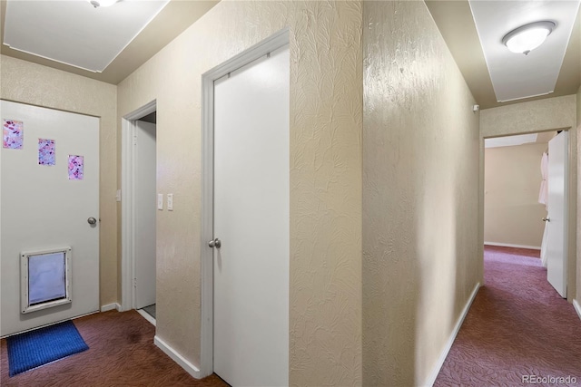8701 Majestic View Dr, Conifer, CO 80433 - hall with a textured wall, carpet floors, and baseboards