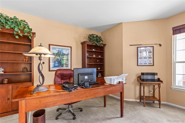 view of carpeted home office