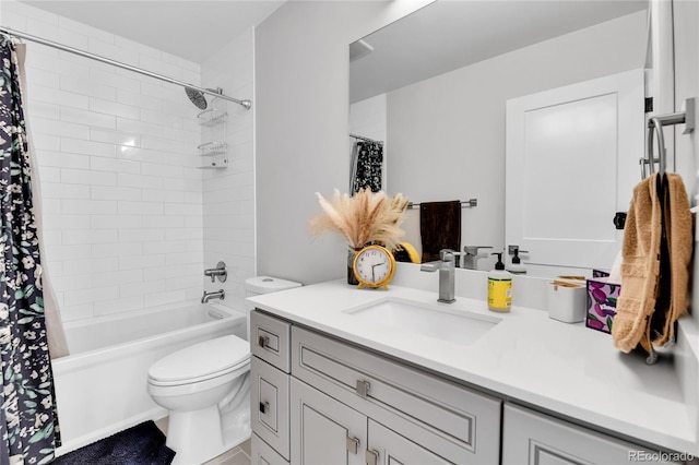 3178 N Race St, Denver, CO 80205 - bathroom featuring vanity, shower / bathtub combination with curtain, and toilet