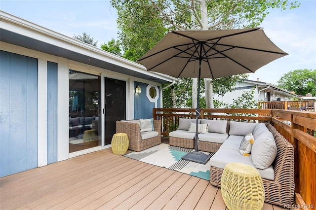8369 W 77th Way, Arvada, CO 80005 - wooden deck featuring outdoor lounge area