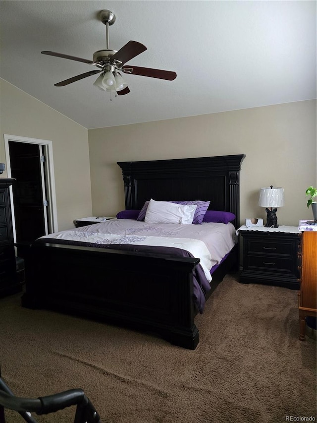 5131 Delphinium Cir, Brighton, CO 80601 - carpeted bedroom featuring vaulted ceiling and a ceiling fan