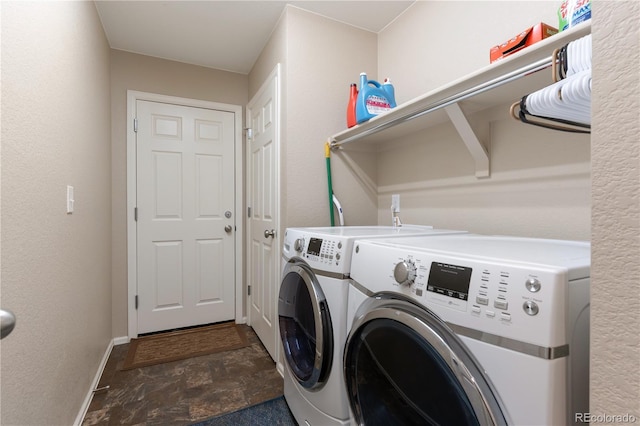 5131 Delphinium Cir, Brighton, CO 80601 - laundry area featuring stone finish flooring and independent washer and dryer