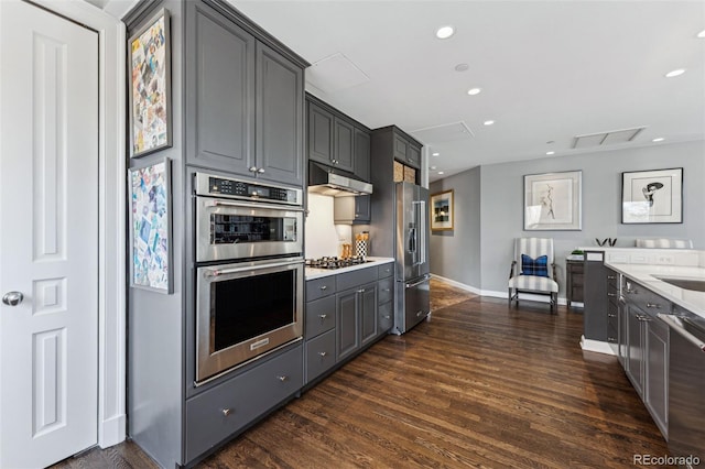 kitchen with dark hardwood / wood-style flooring, sink, and appliances with stainless steel finishes