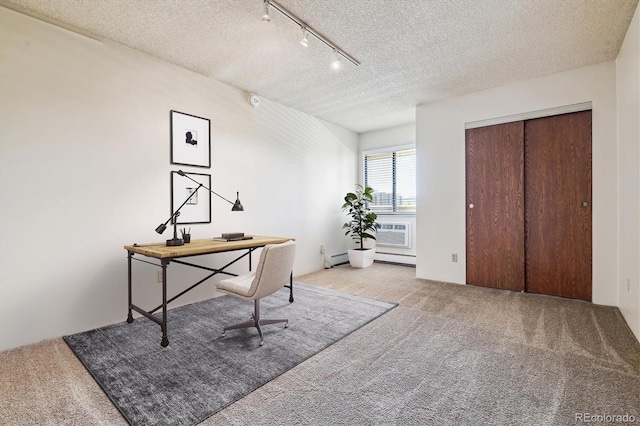7420 E Quincy Ave Unit 304, Denver, CO 80237 - office area with carpet floors, rail lighting, and a textured ceiling