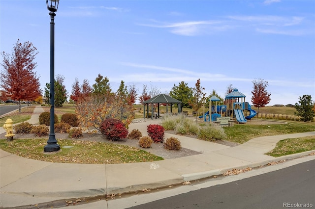 communal playground featuring a gazebo