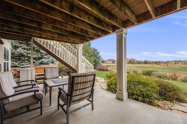 view of patio featuring stairs