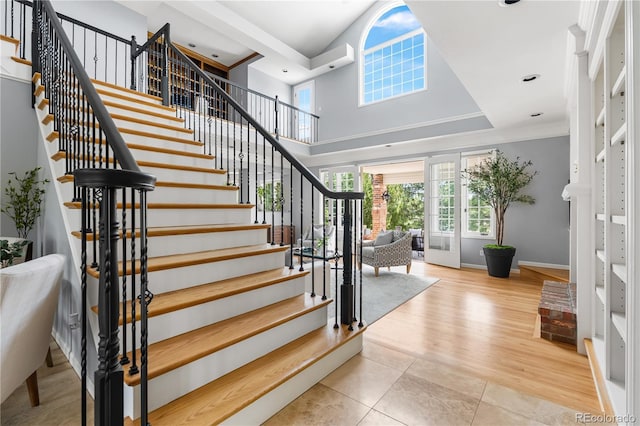 18963 E Long Ave, Centennial, CO 80016 - stairs featuring a towering ceiling and wood finished floors