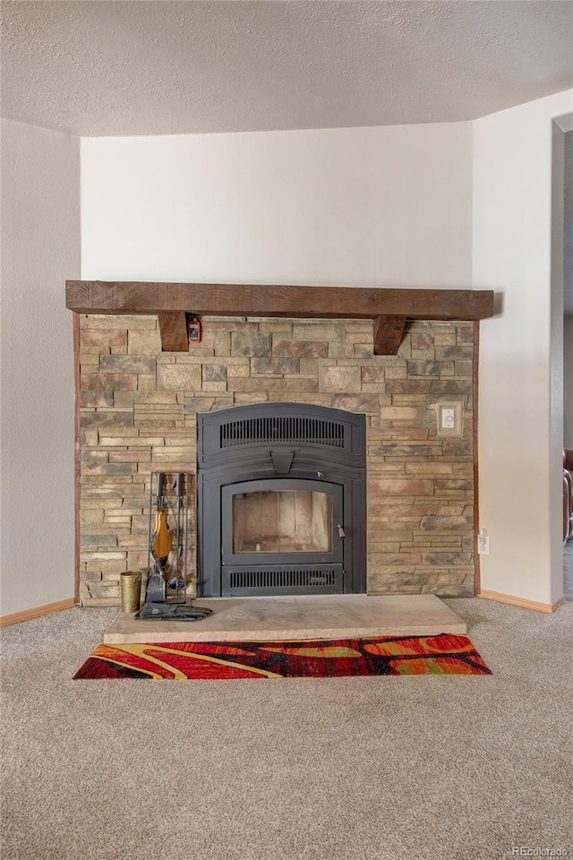 details with wood walls, carpet, and a textured ceiling