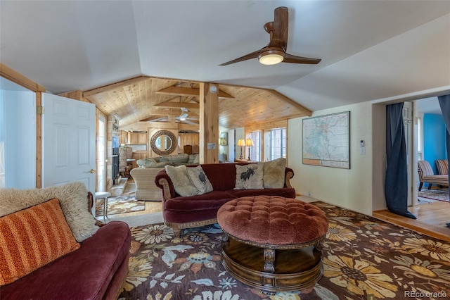 9185 US Highway 285, Salida, CO 81201 - living room with lofted ceiling, ceiling fan, and wood finished floors