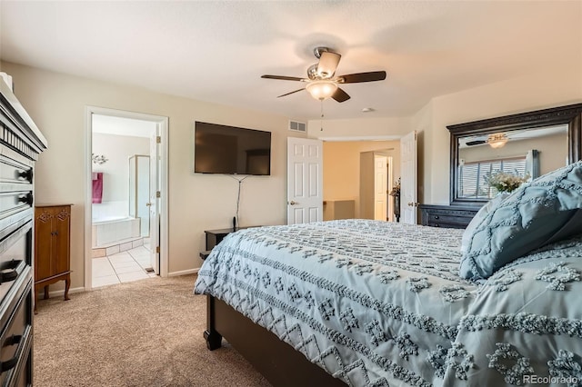 20336 E 48th Dr, Denver, CO 80249 - bedroom with carpet floors, baseboards, a ceiling fan, and ensuite bath