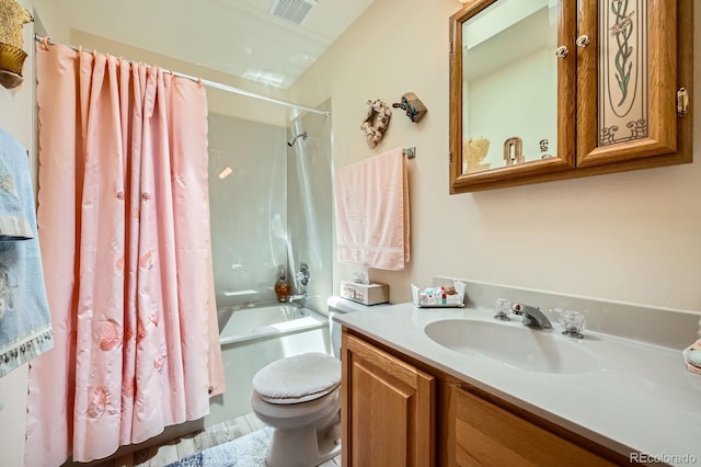 18150 Martingale Rd, Monument, CO 80132 - full bathroom with shower / bathtub combination with curtain, vanity, and toilet