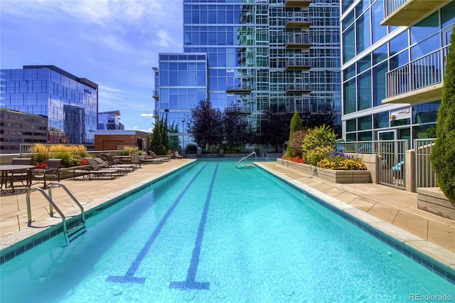 view of pool featuring a patio area