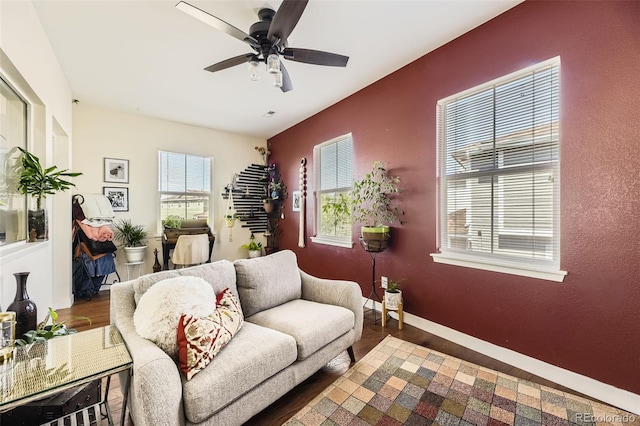 26591 E Calhoun Pl, Aurora, CO 80016 - living room featuring wood finished floors and ceiling fan