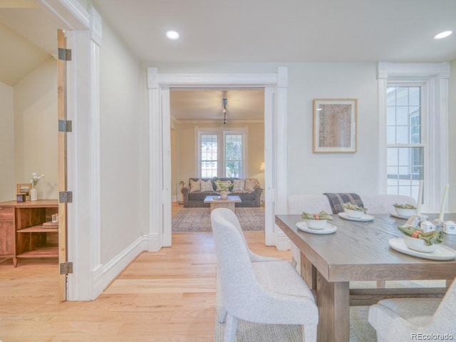 541 Fox St, Denver, CO 80204 - dining space with light wood-style flooring and recessed lighting