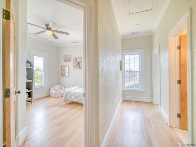 541 Fox St, Denver, CO 80204 - hall featuring light wood-style floors and crown molding