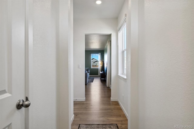 hallway featuring baseboards and wood finished floors