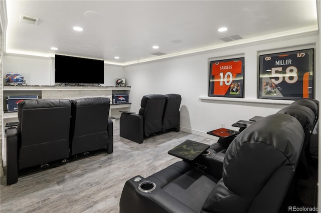 420 N Colorado Blvd, Denver, CO 80206 - home theater room with wood finished floors, recessed lighting, crown molding, and baseboards