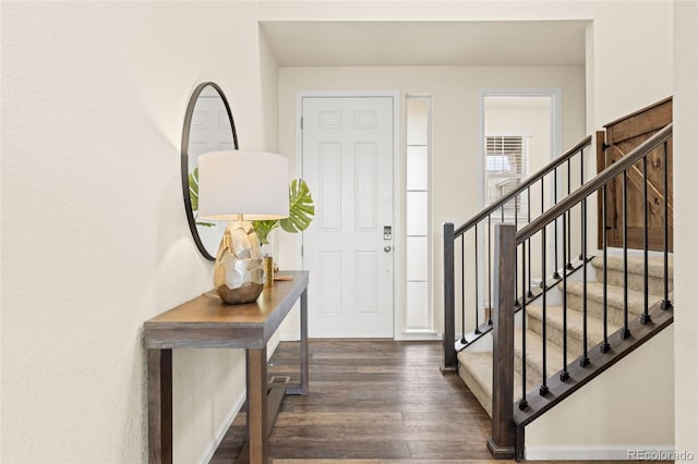 foyer entrance featuring dark hardwood / wood-style floors