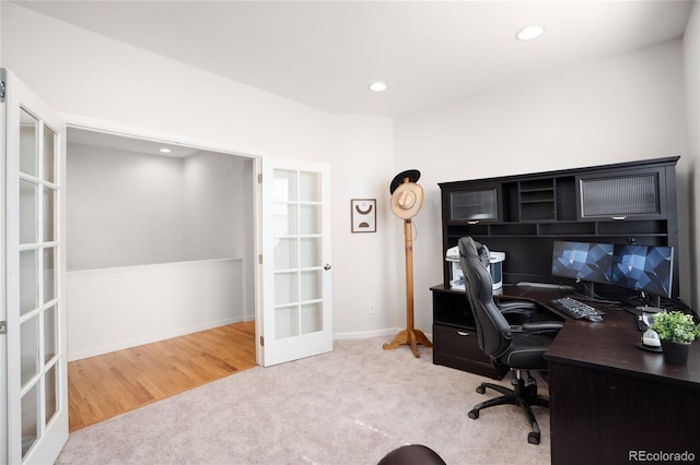15502 E Flower Mound Pl, Parker, CO 80134 - carpeted office featuring french doors and recessed lighting