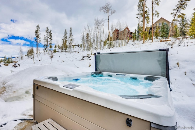 exterior space featuring a hot tub