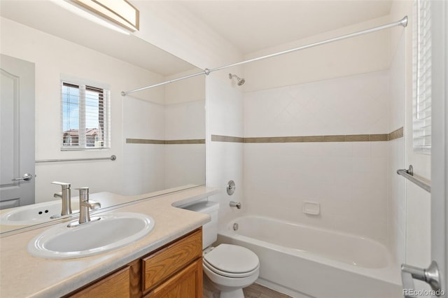 7046 Sand Crest Vw, Colorado Springs, CO 80923 - bathroom with shower / bathtub combination, vanity, and toilet