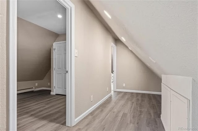 1021 Lake Ave, Pueblo, CO 81004 - additional living space with lofted ceiling, light wood finished floors, baseboard heating, and baseboards