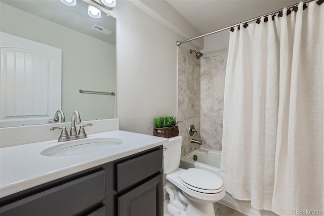 full bathroom featuring vanity, toilet, and shower / tub combo